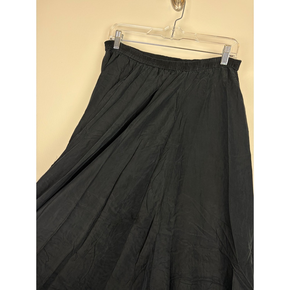 Newport News Maxi Skirt Medium Black Vintage 100% Silk Elastic Waist Full 90s - Picture 5 of 8